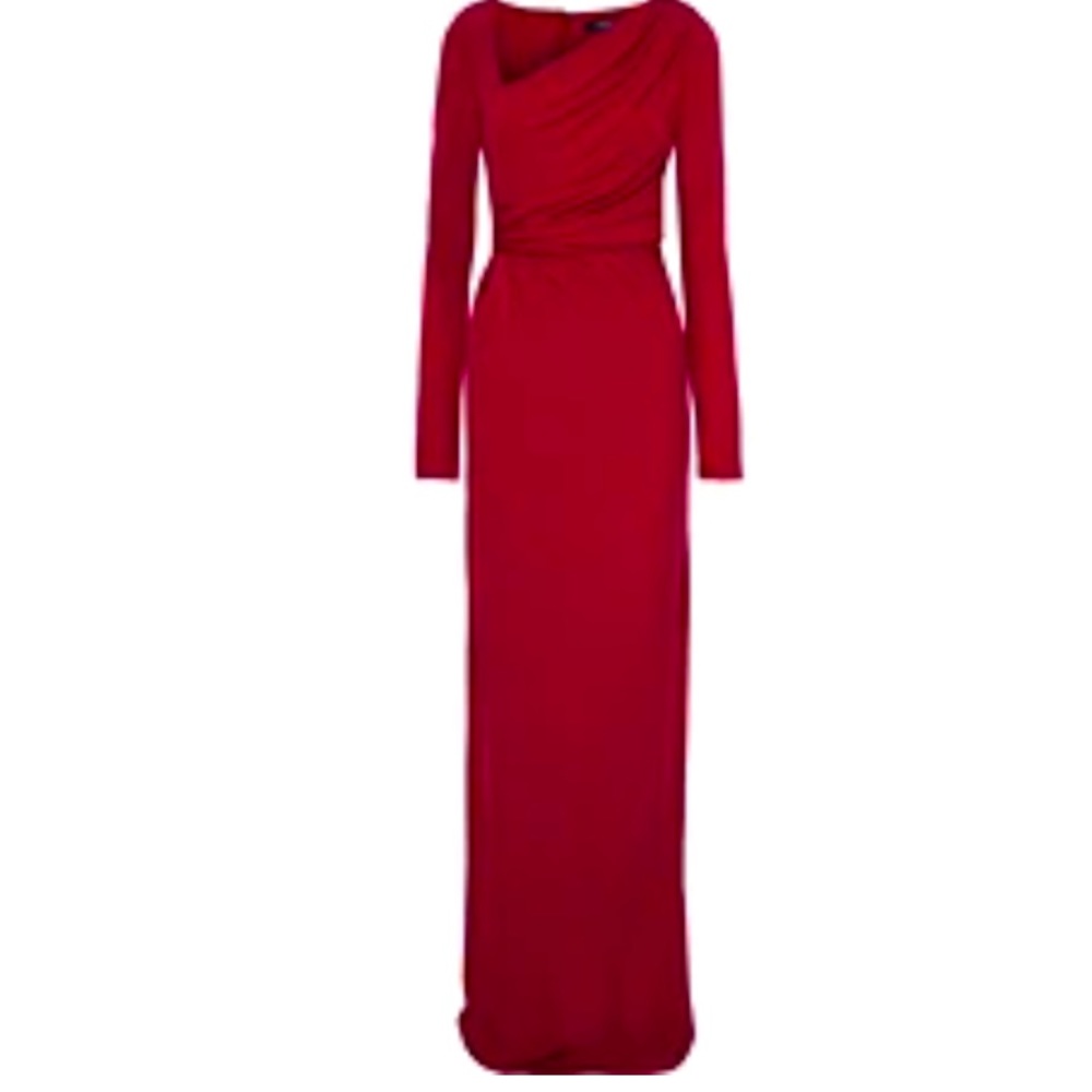 BADGLEY MISCHKA DRAPED JERSEY RED GOWN, Size L, NEW WITH TAG